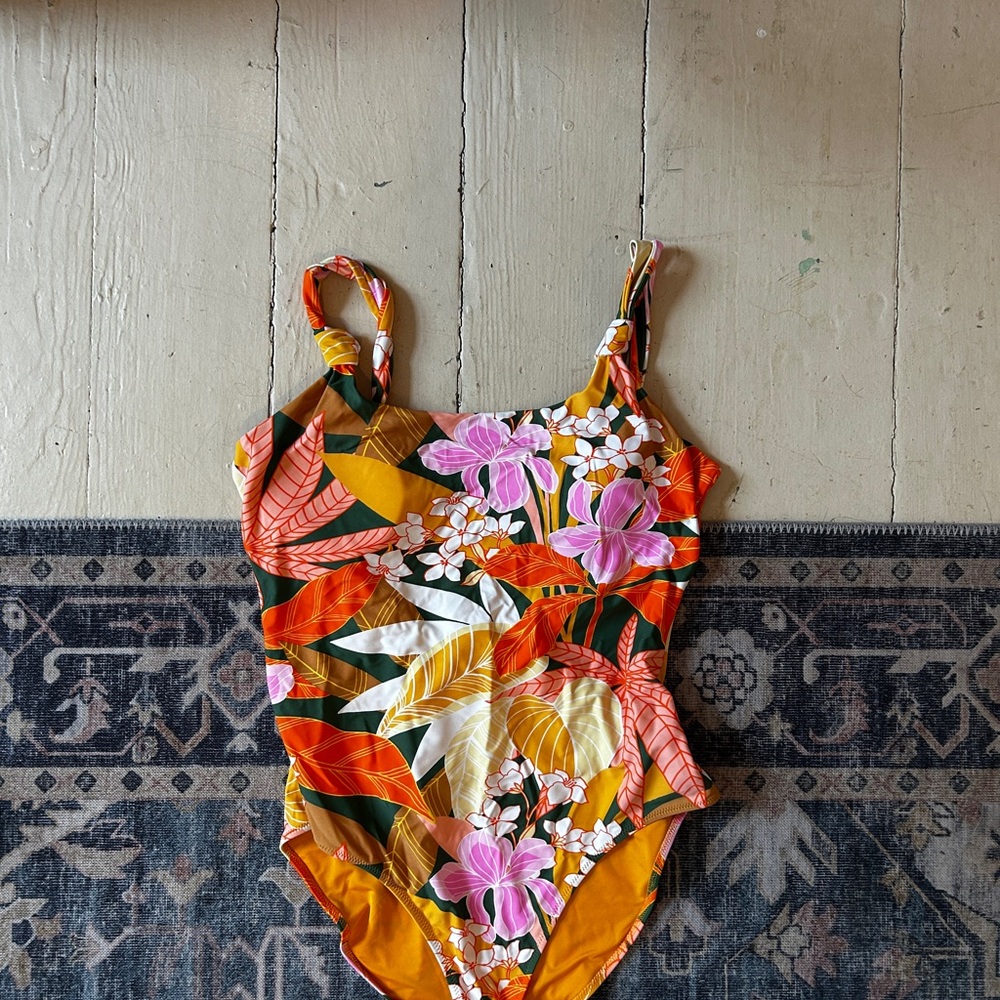 Aerie Tropical Floral One-Piece Swimsuit - Orange & Pink